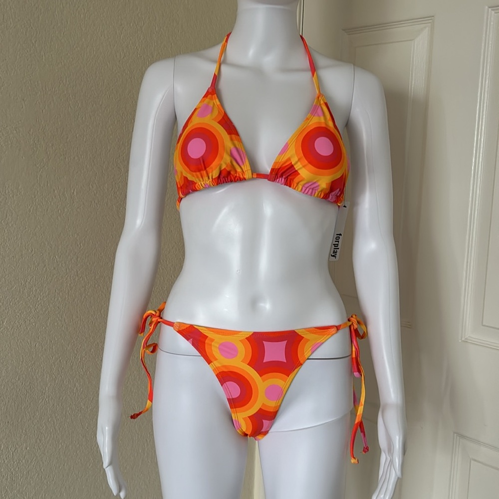 ForPlay Grenada two piece Bikini top and bottom Orange Red pink & yellow - Small